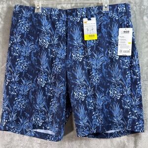 NWT Nicklaus Mens 36 Active Waistband Stretch Shorts Navy Blue Pineapple Print